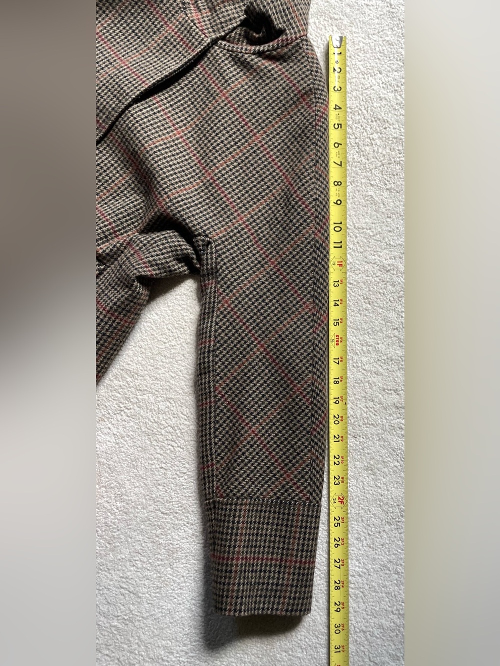 Kristen Blake Brown Houndstooth Pea Coat with Red Windowpane - Picture 5 of 7